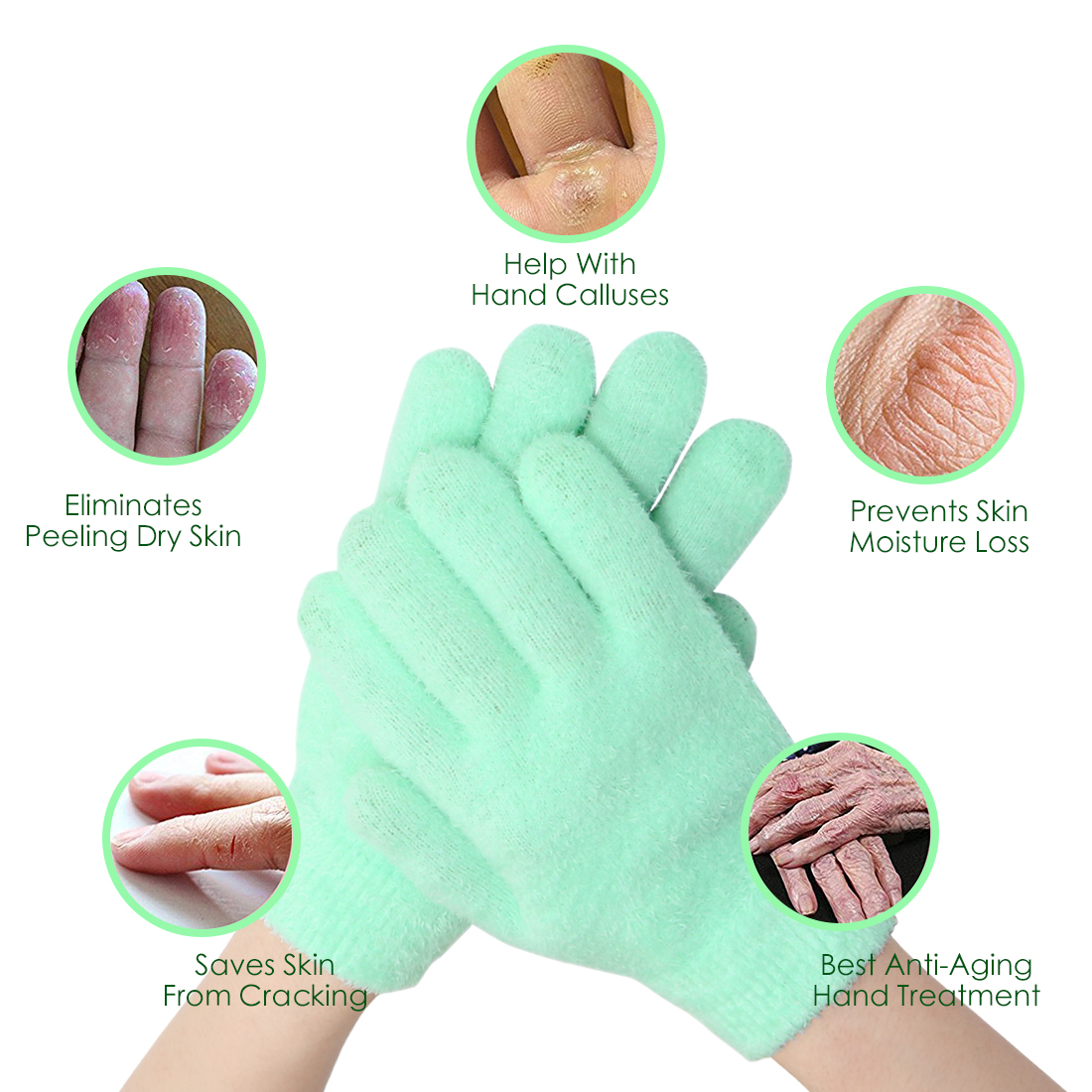 Unique Bargains 1 Pair Green Comfy Recovery Moisturising Hand Care Spa Treatment Gel Gloves
