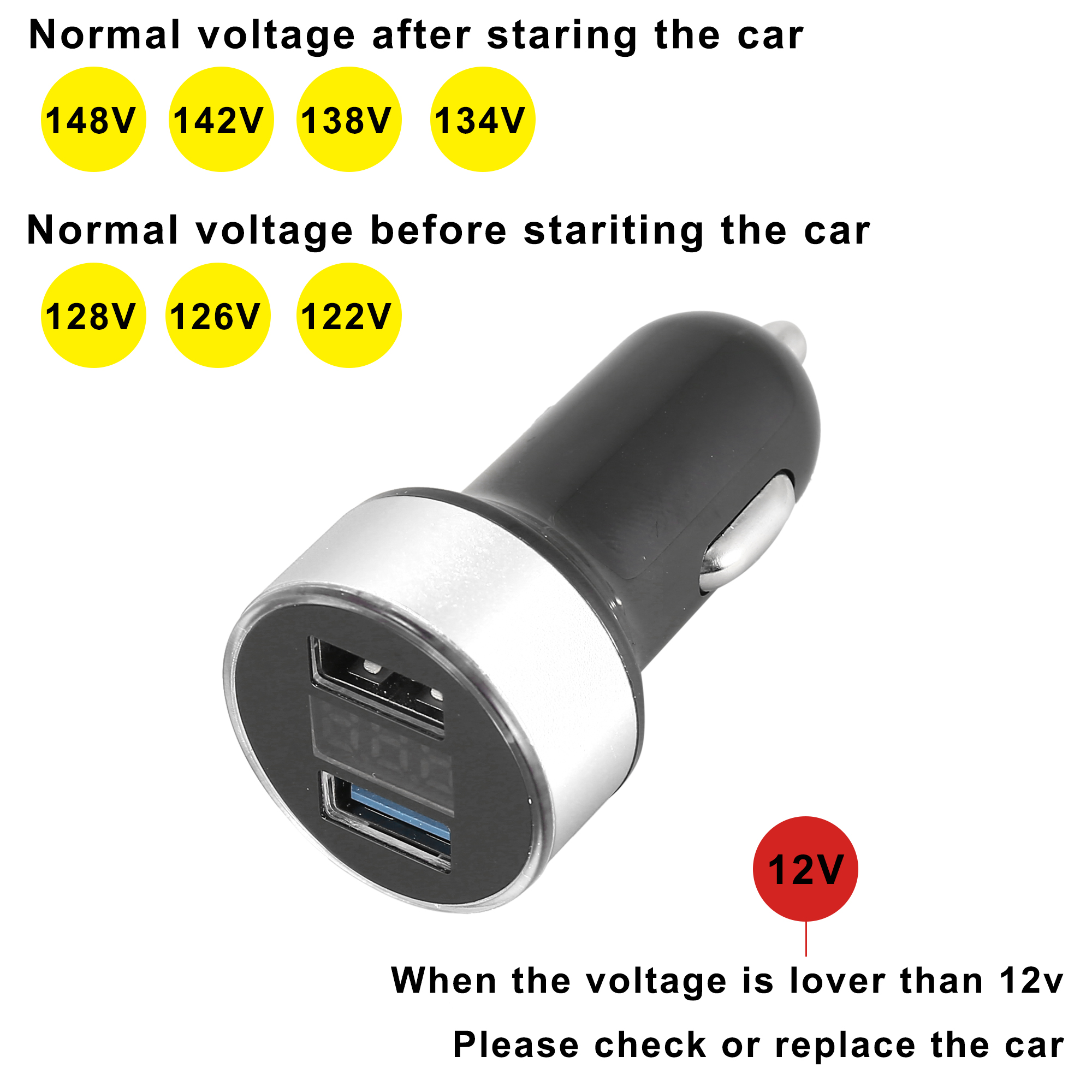 Unique Bargains LED Display Dual USB Ports Cigarette Lighter Socket Car Charger Silver Tone
