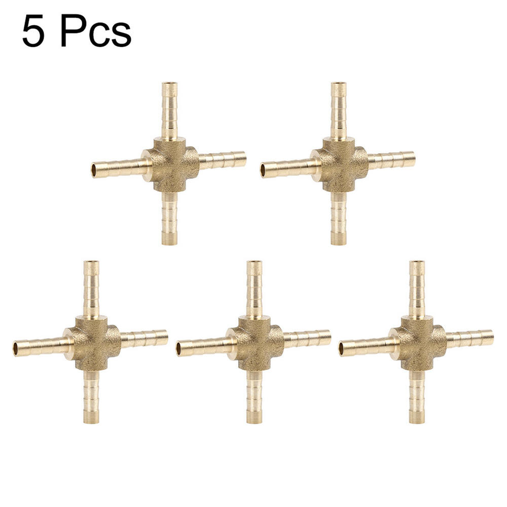 Unique Bargains 4mm Brass Hose Barb Fitting Adapter 4 Way Connector for Air Water Gas Oil 5pcs