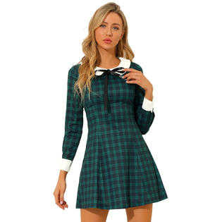 Unique Bargains Women's Christmas Peter Pan Collar Fit and Flare Mini Plaid Tartan Dress Small Green Unique Bargains Women's Christmas Peter Pan Collar Fit and Flare Mini Plaid Tartan Dress Small Green