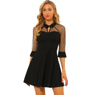Unique Bargains Women's Cocktail Dresses 3/4 Sleeves Keyhole Neck Mesh Sheer Party A-Line Dress X-Large Black Unique Bargains Women's Cocktail Dresses 3/4 Sleeves Keyhole Neck Mesh Sheer Party A-Line Dress X-Large Black
