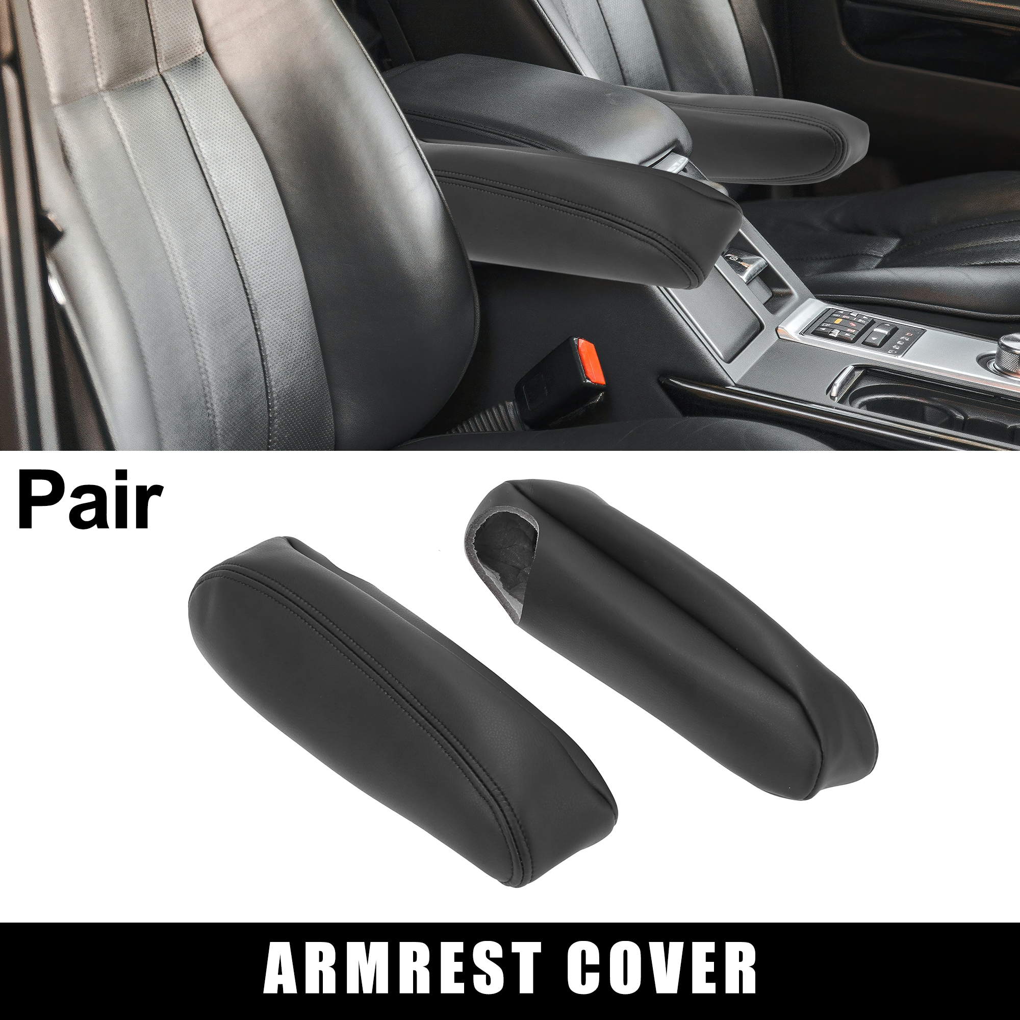 Unique Bargains Pair Car Front Seat Armrest Cover Microfiber Leather Black for Chevy Tahoe 00-06