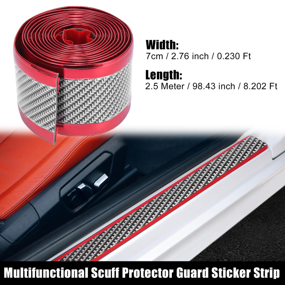 Unique Bargains 7cmx2.5 Meter Door Sill Protector Edge Guard Strip Carbon Fiber Pattern Red