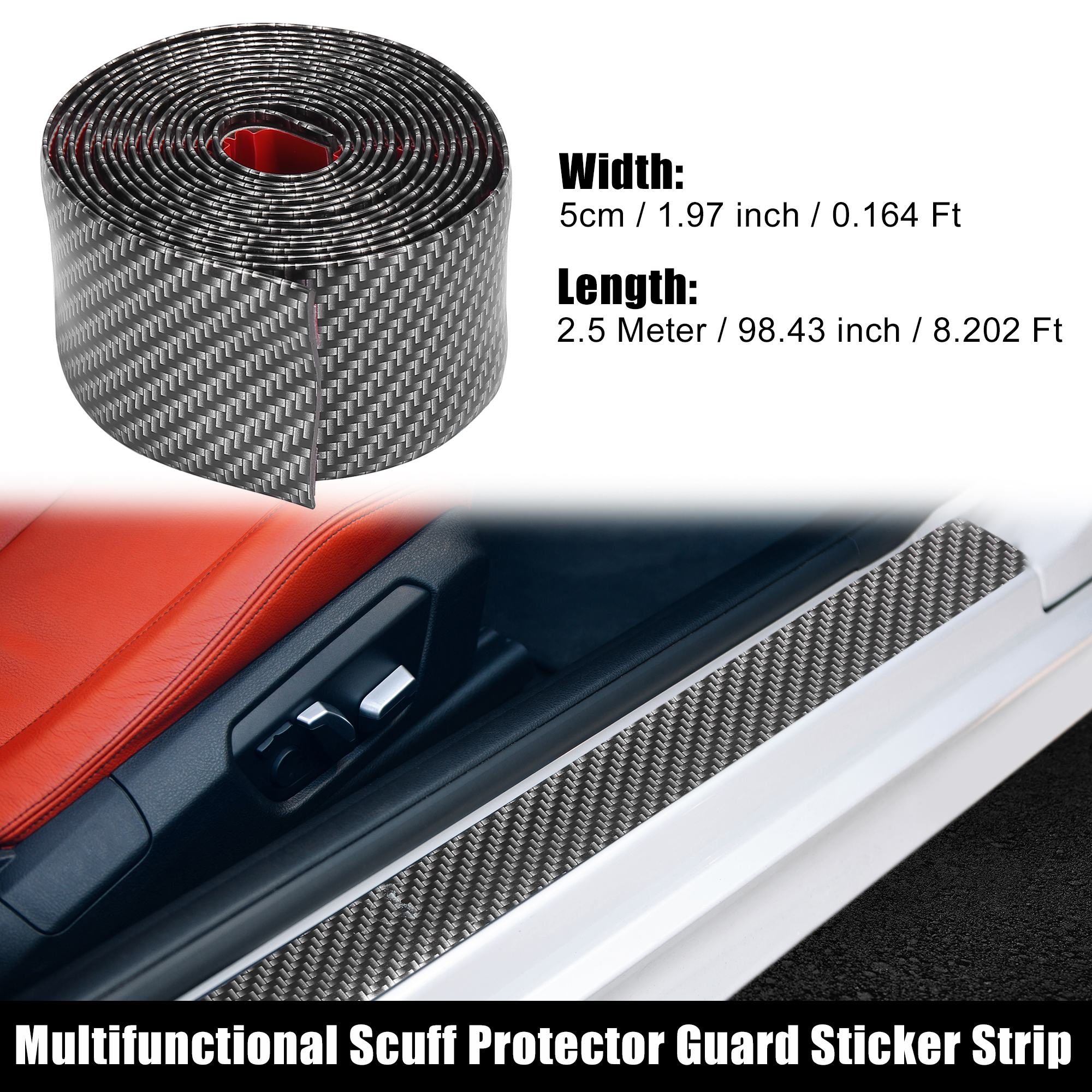 Unique Bargains 5cmx2.5 Meter Door Sill Protector Edge Guard Strip Carbon Fiber Pattern Black