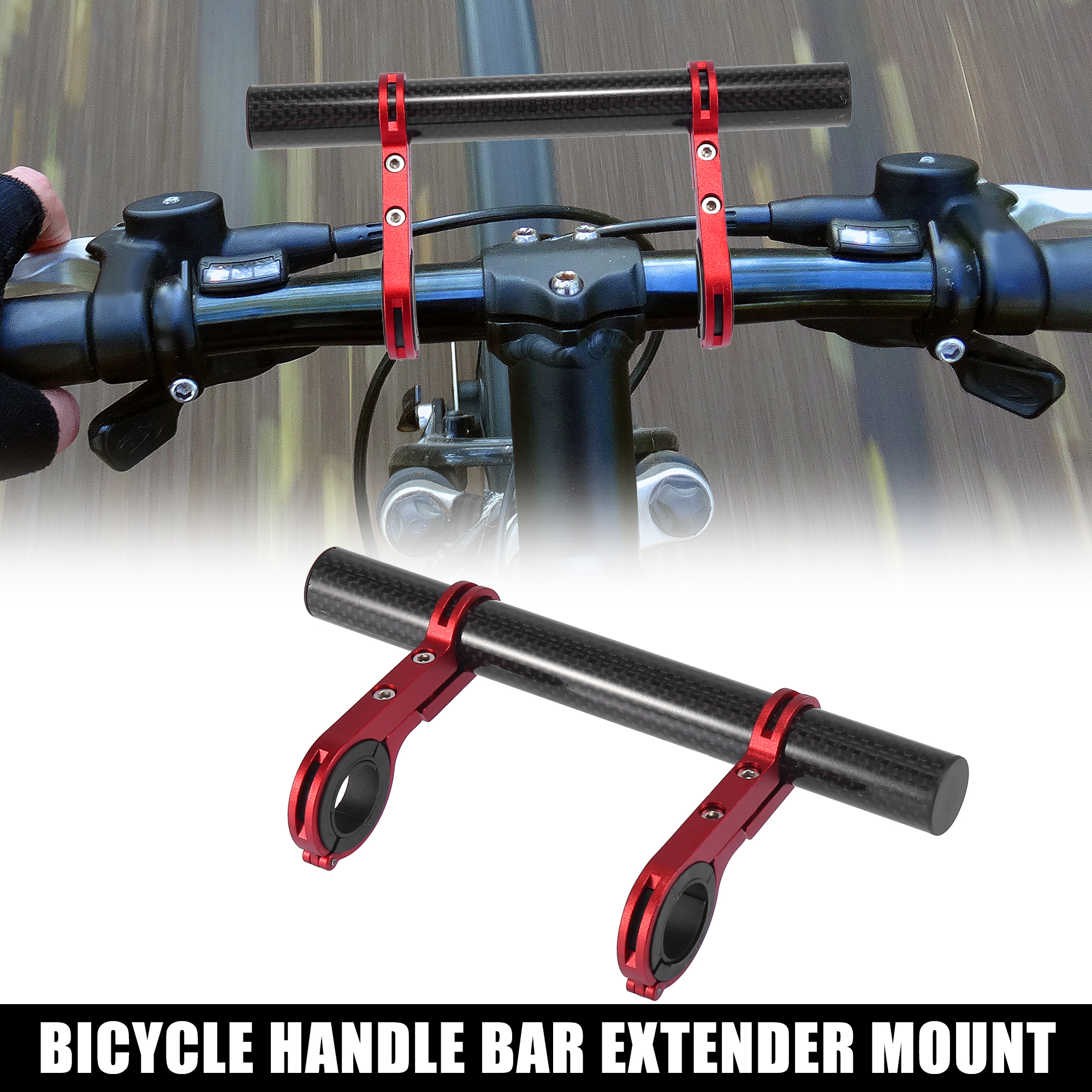 Unique Bargains Bicycle Aluminum Alloy Handlebar Extension Bracket Carbon Fiber Pattern Red