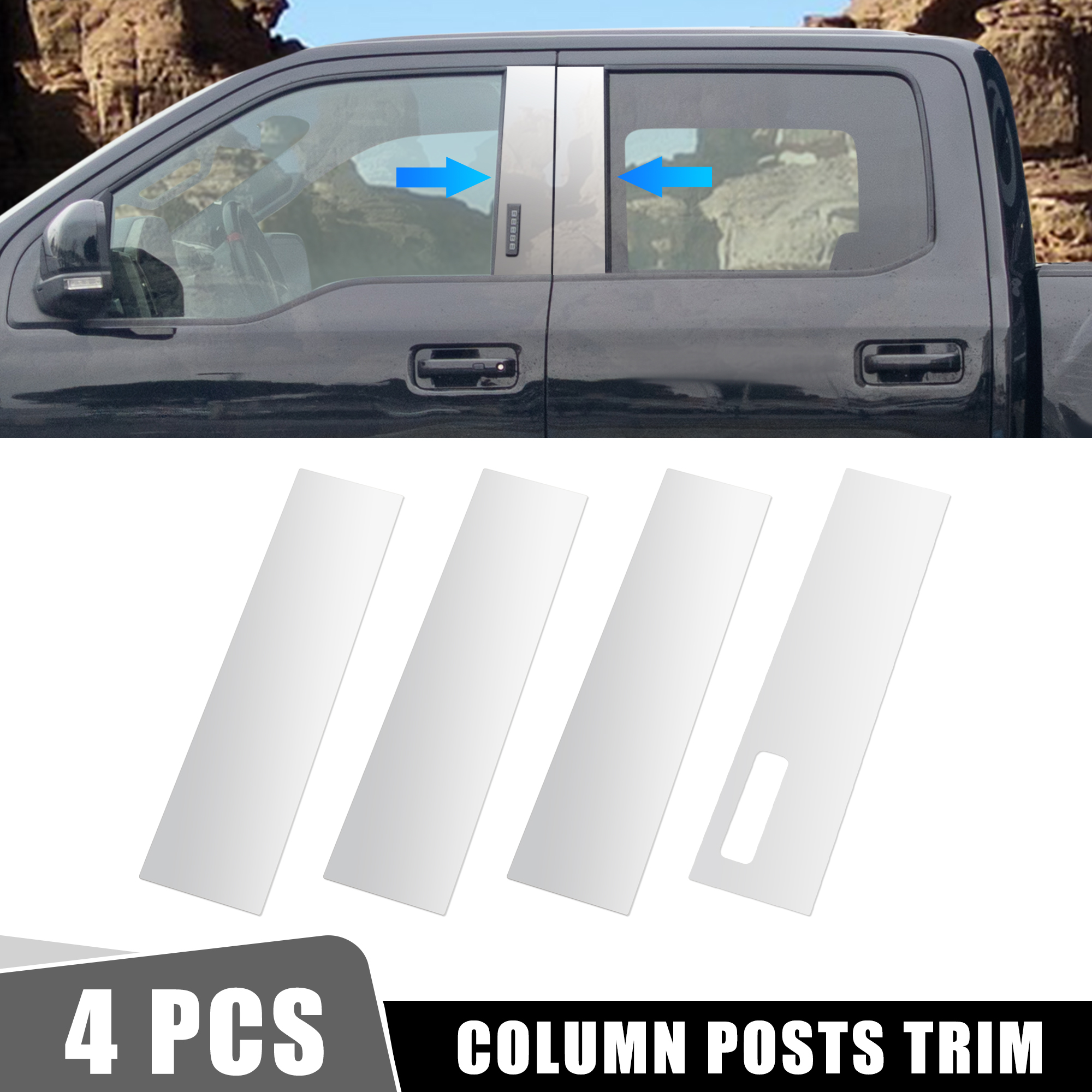 Unique Bargains 4pcs Stainless Steel Door Posts Moldings for Ford F150 Extended