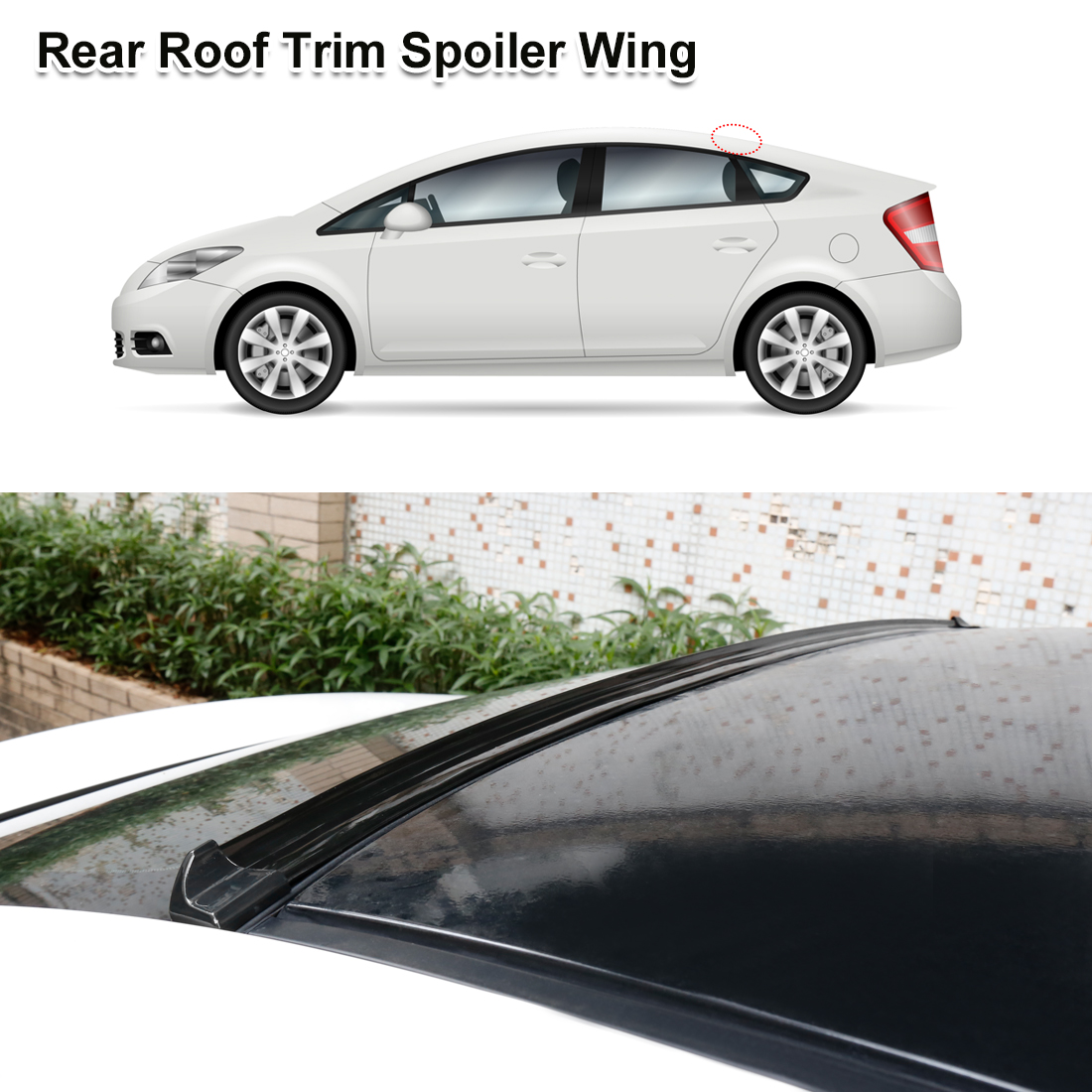 Unique Bargains 59" Car Rear Spoiler Wing Rubber Lip Tail Trunk Roof Trim Sticker Glossy Black