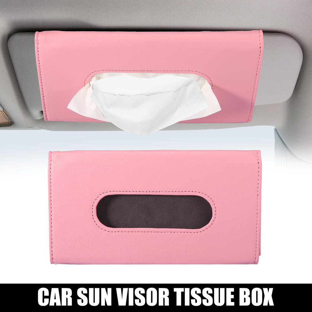Unique Bargains Tissue Holder Sun Visor Napkin Holder Visor Tissue Case Box Pink for Car SUV
