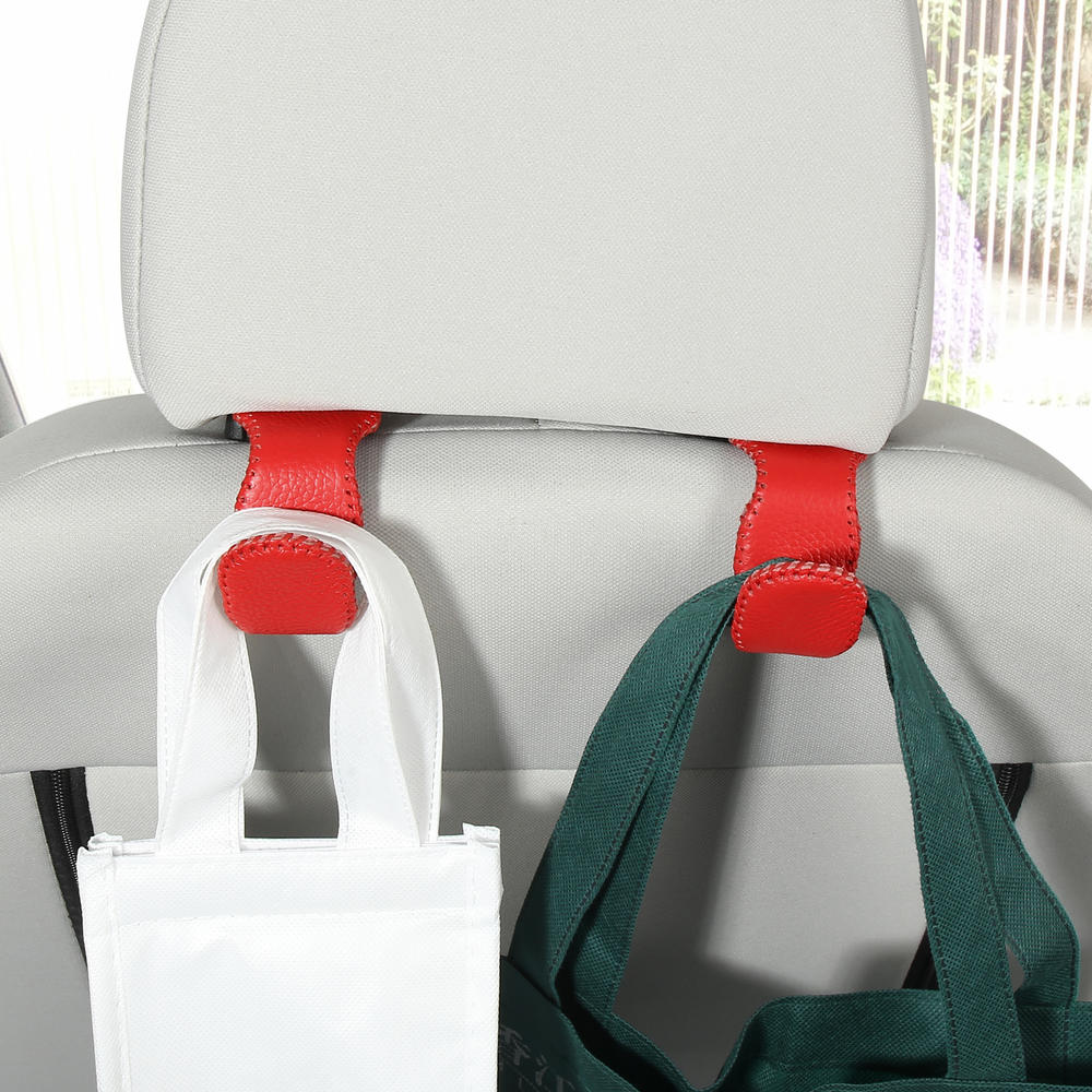 Unique Bargains 2pcs Universal Faux Leather Car Headrest Hook Back Seat Hanger Holder Hooks Red