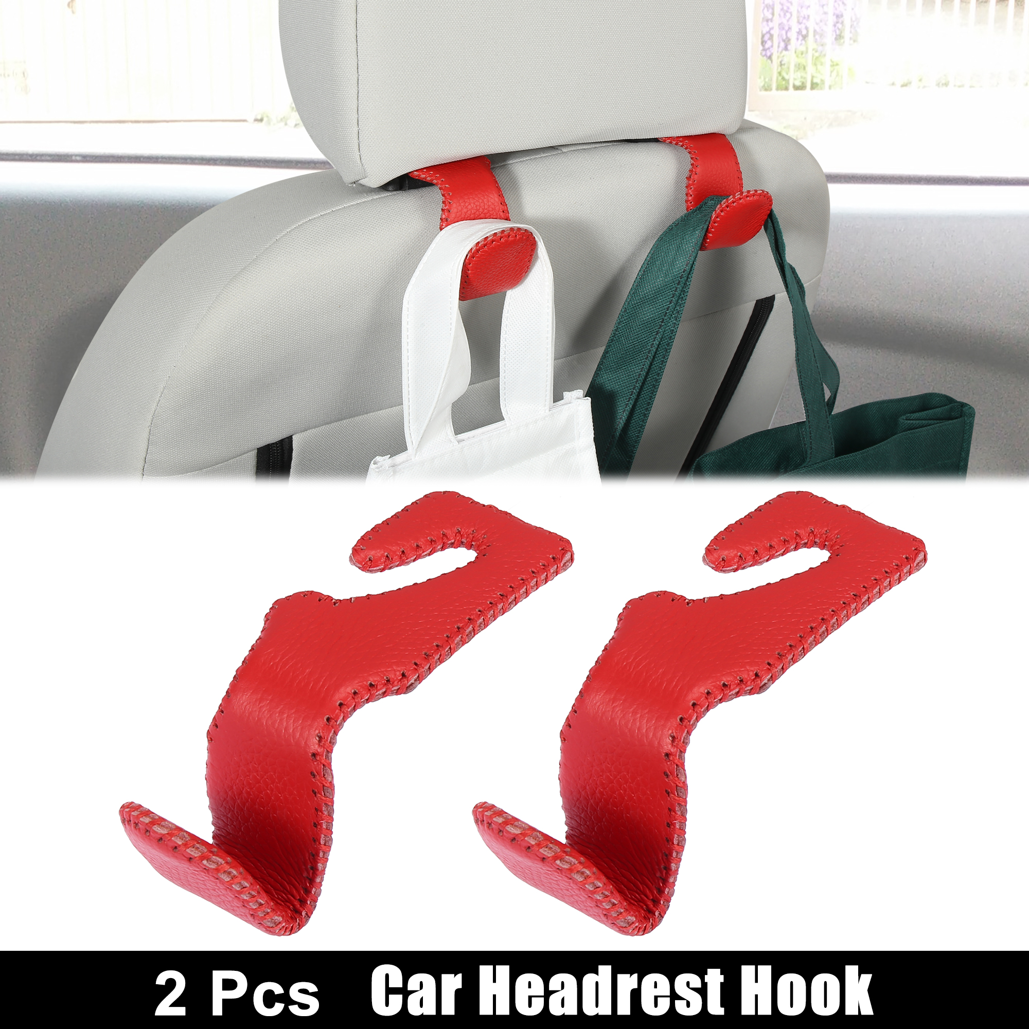Unique Bargains 2pcs Universal Faux Leather Car Headrest Hook Back Seat Hanger Holder Hooks Red