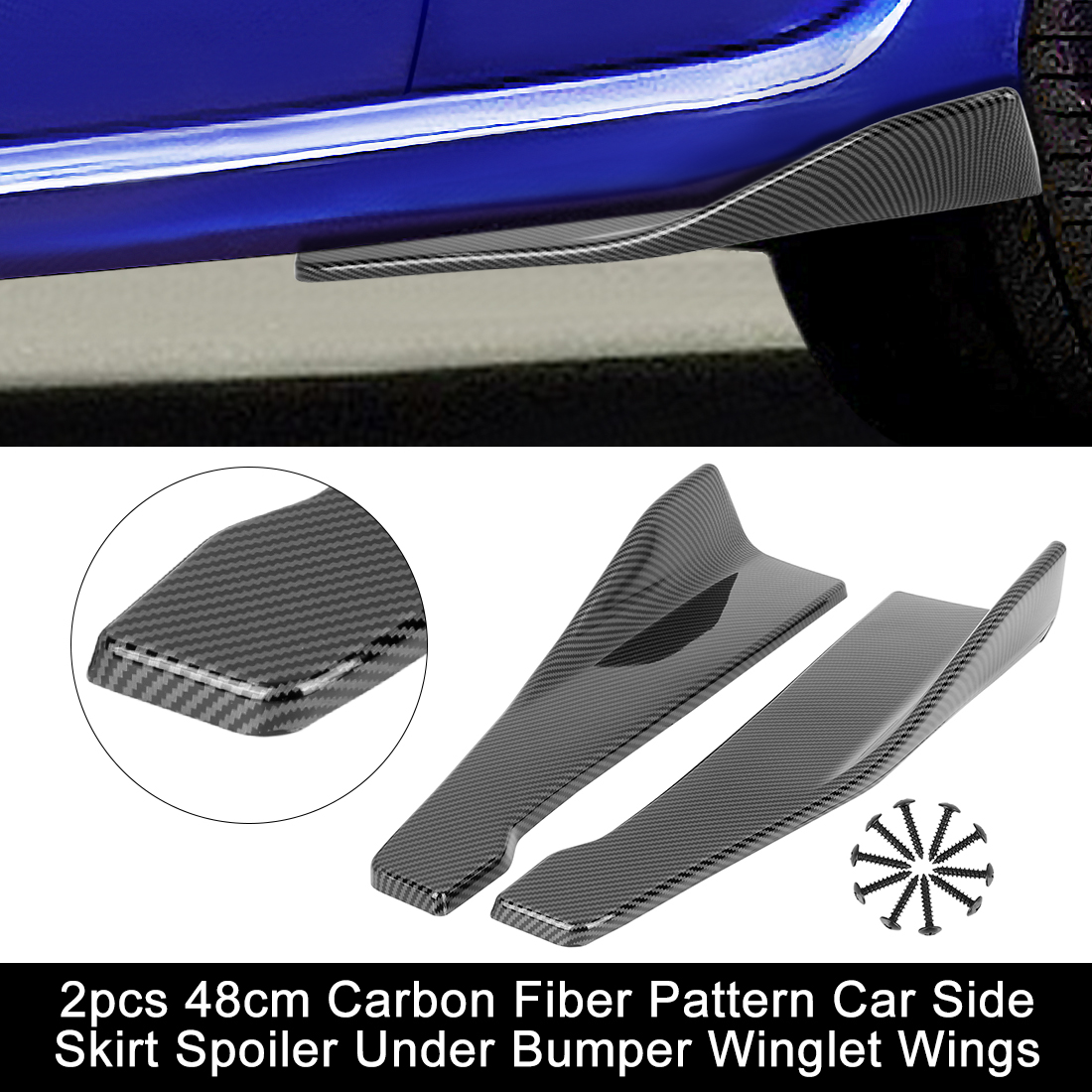 Unique Bargains 2pcs 48cm Carbon Fiber Pattern Car Side Skirt Spoiler Under Bumper Winglet Wings
