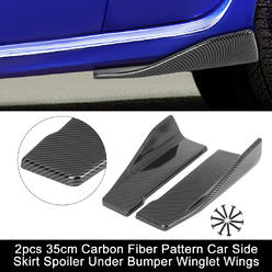Unique Bargains 2pcs 35cm Carbon Fiber Pattern Car Side Skirt Spoiler Under Bumper Winglet Wings