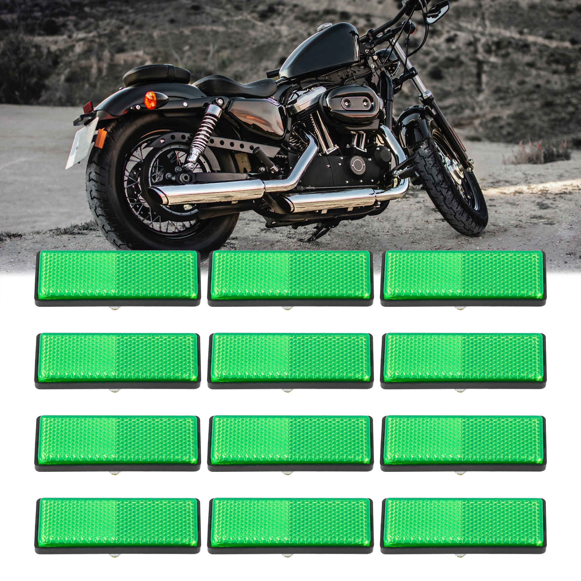 Unique Bargains 6 Pair 5mm-6mm Green Rectangle Screw Mount Warning Reflector for Motorcycle