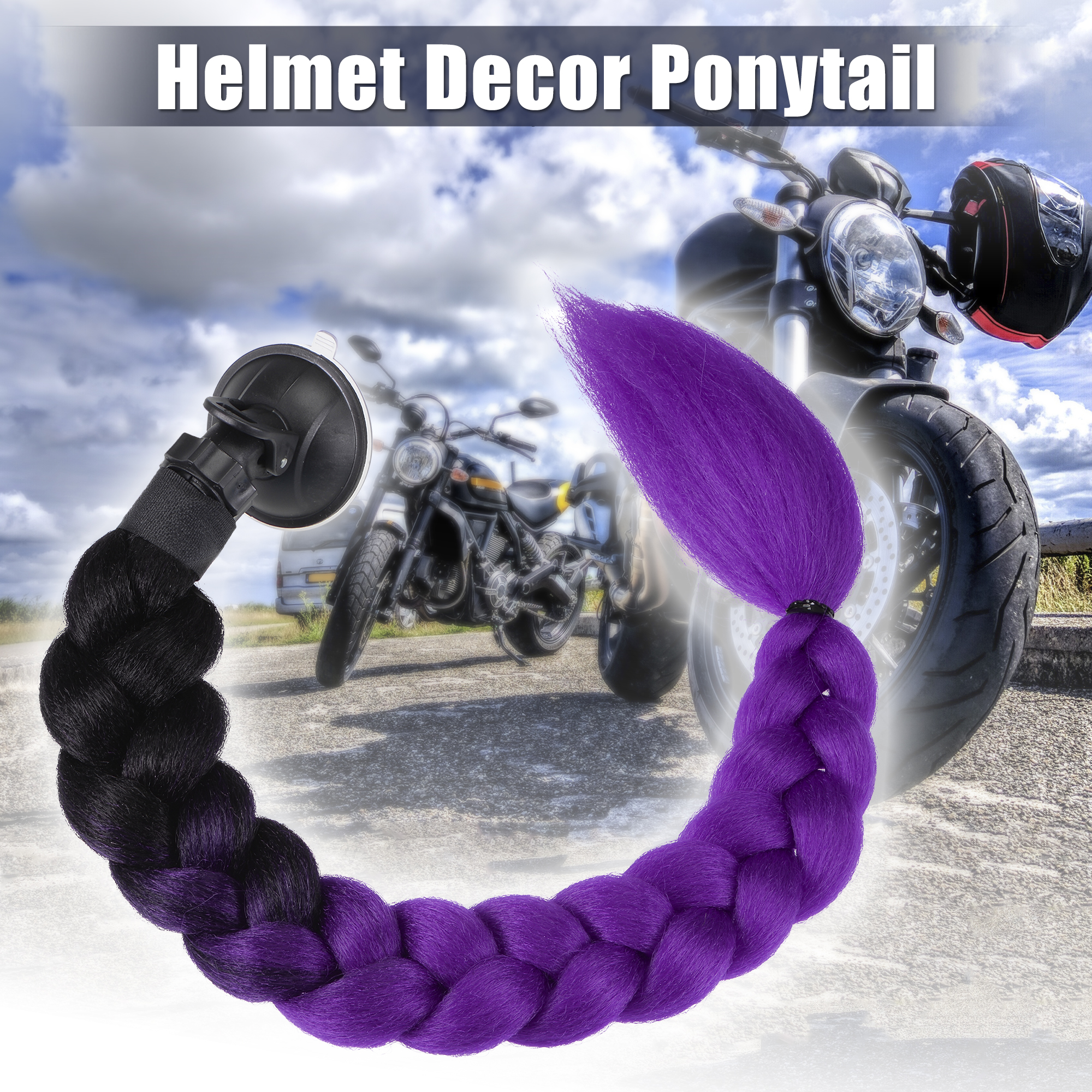 Unique Bargains Helmet Decor Pigtail Gradient Braid Hair for Motorcycle Dark Purple Black