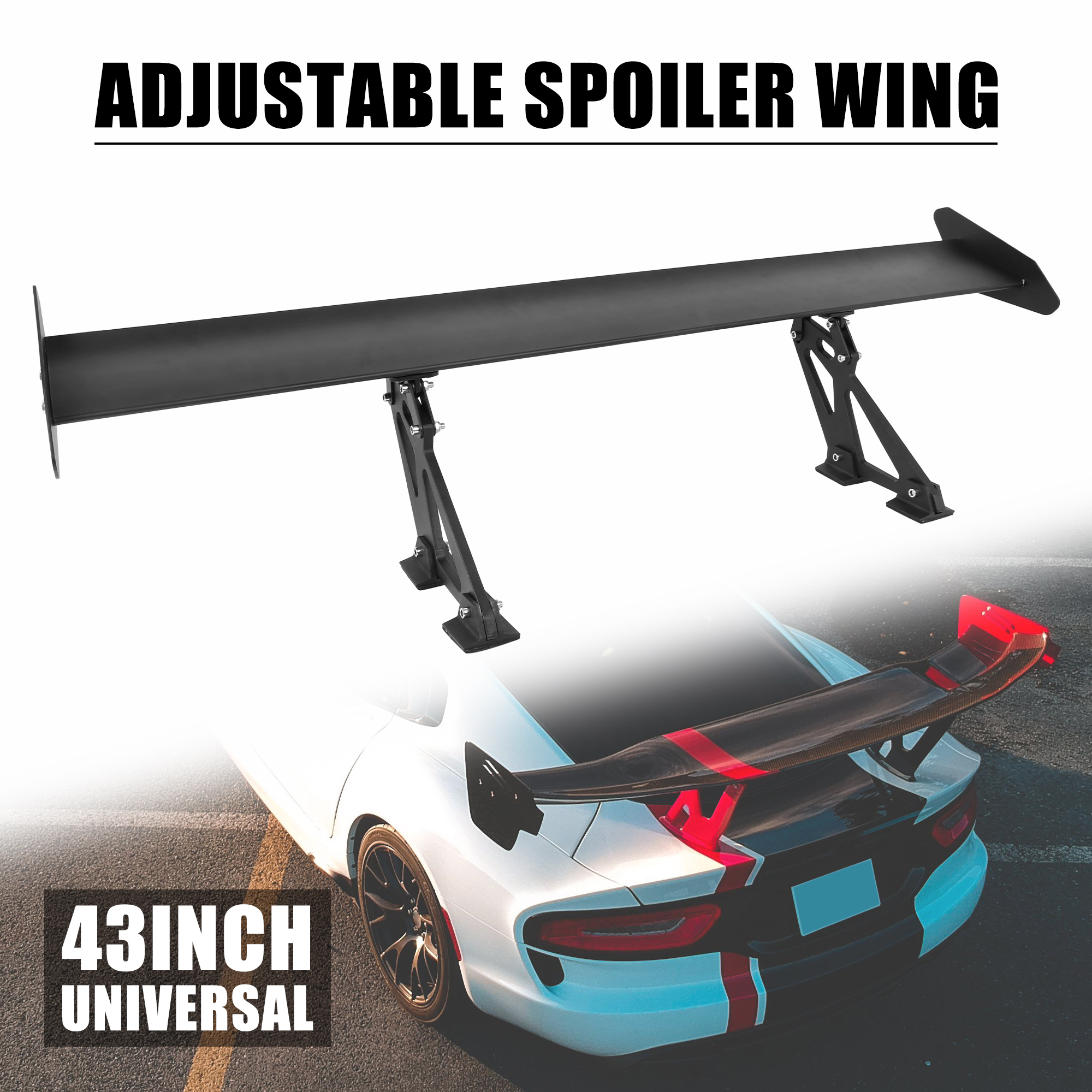 Unique Bargains 43'' Universal Aluminum Alloy Rear Trunk Car Racing Spoiler Wing Tail Bracket