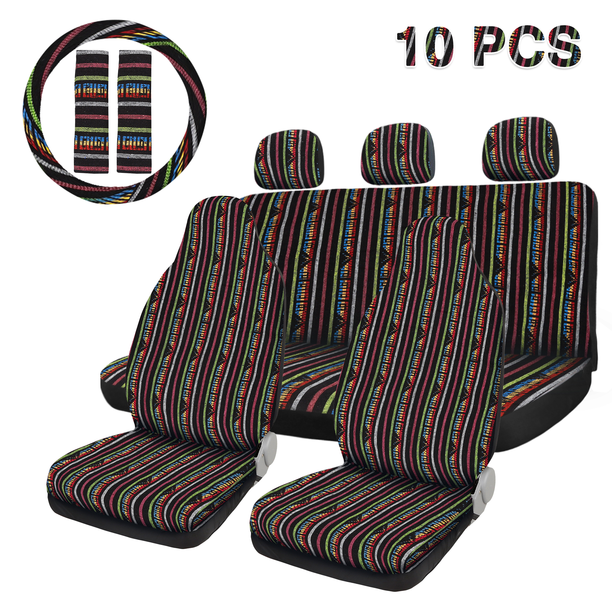 Unique Bargains 10pcs Universal Stripe Seat Covers Blanket Car Seat Covers Bohemian Style