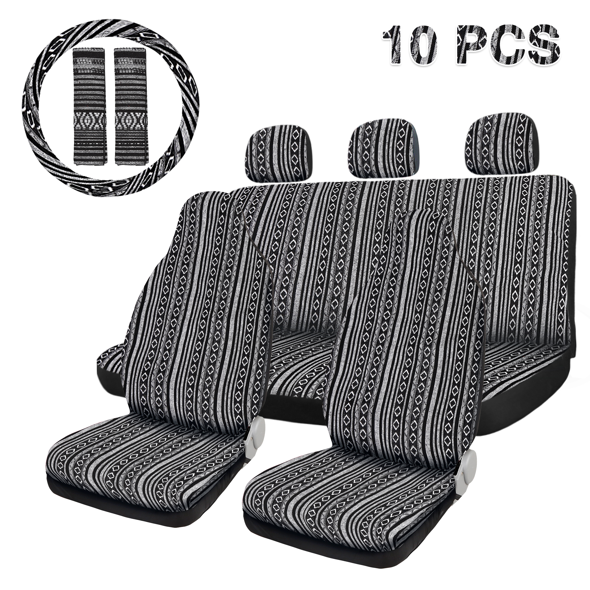 Unique Bargains 10pcs Full Set Universal Grey Front Seat Covers Saddle Blanket Seat Cover
