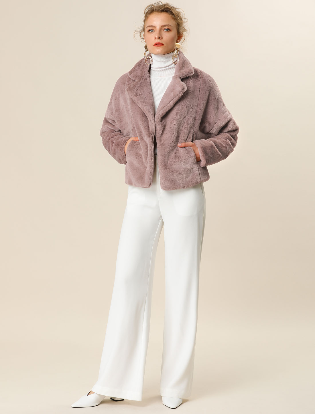 Unique Bargains Allegra K Women's Fashion Faux Fur Coat Short Crop Jacket