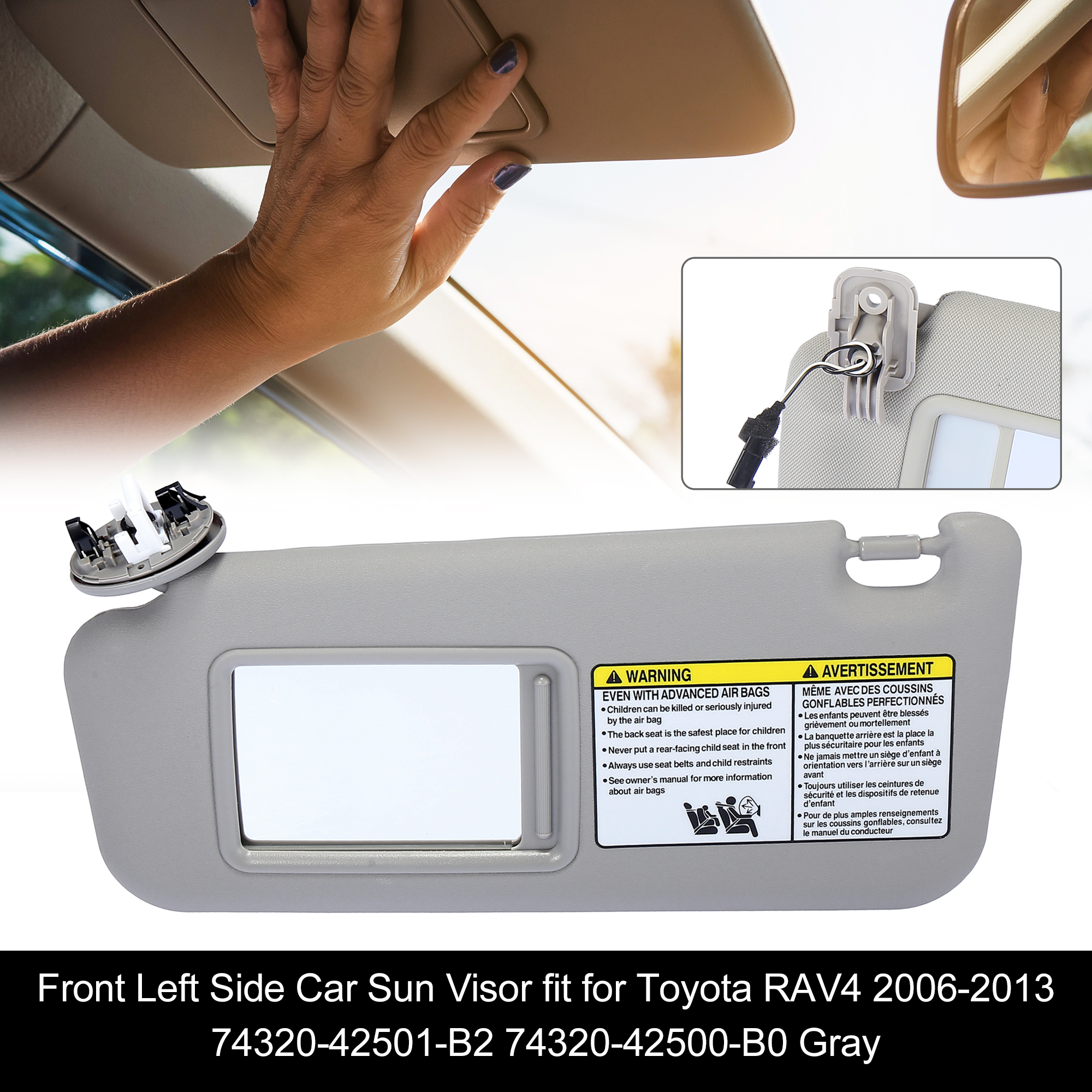 Driver Left Side Gray Sun Visor For 2006-2012 Toyota RAV4 – 74320-42501-B2