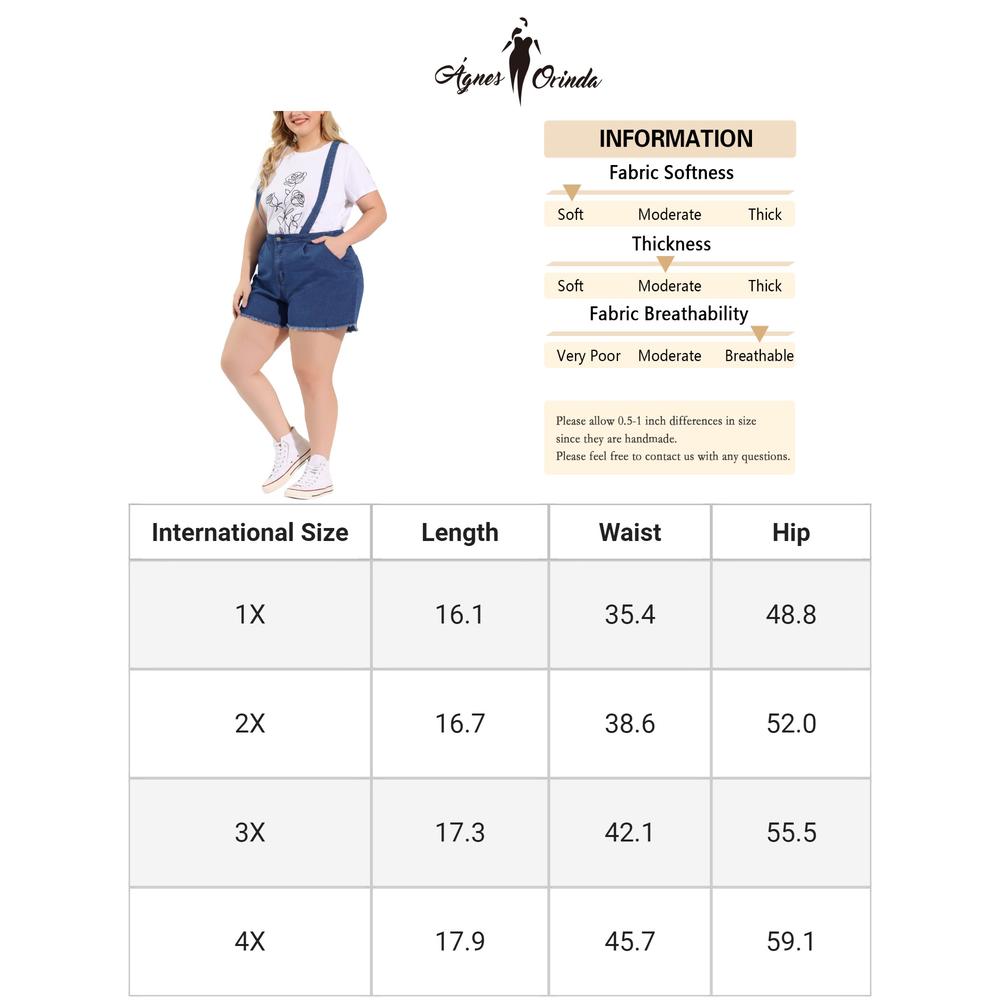 Unique Bargains Agnes Orinda Plus Size Denim Shorts for Women Fray Pockets Overalls