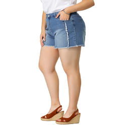 Unique Bargains Agnes Orinda Plus Size Denim Shorts for Women High Waisted Frayed Trim Stretch Jean Shorts