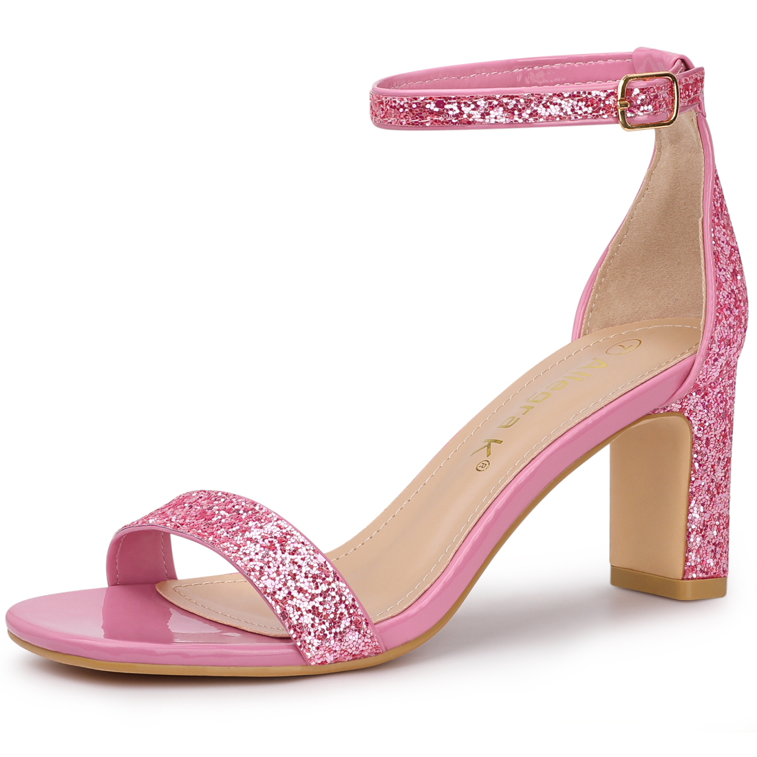 Unique Bargains Allegra K Women's Glitter Ankle Strap Chunky Heel Sandals