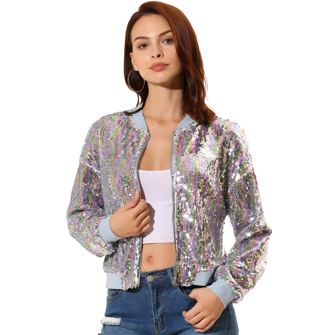 Unique Bargains Allegra K Women's Sequin Glitter Long Sleeve