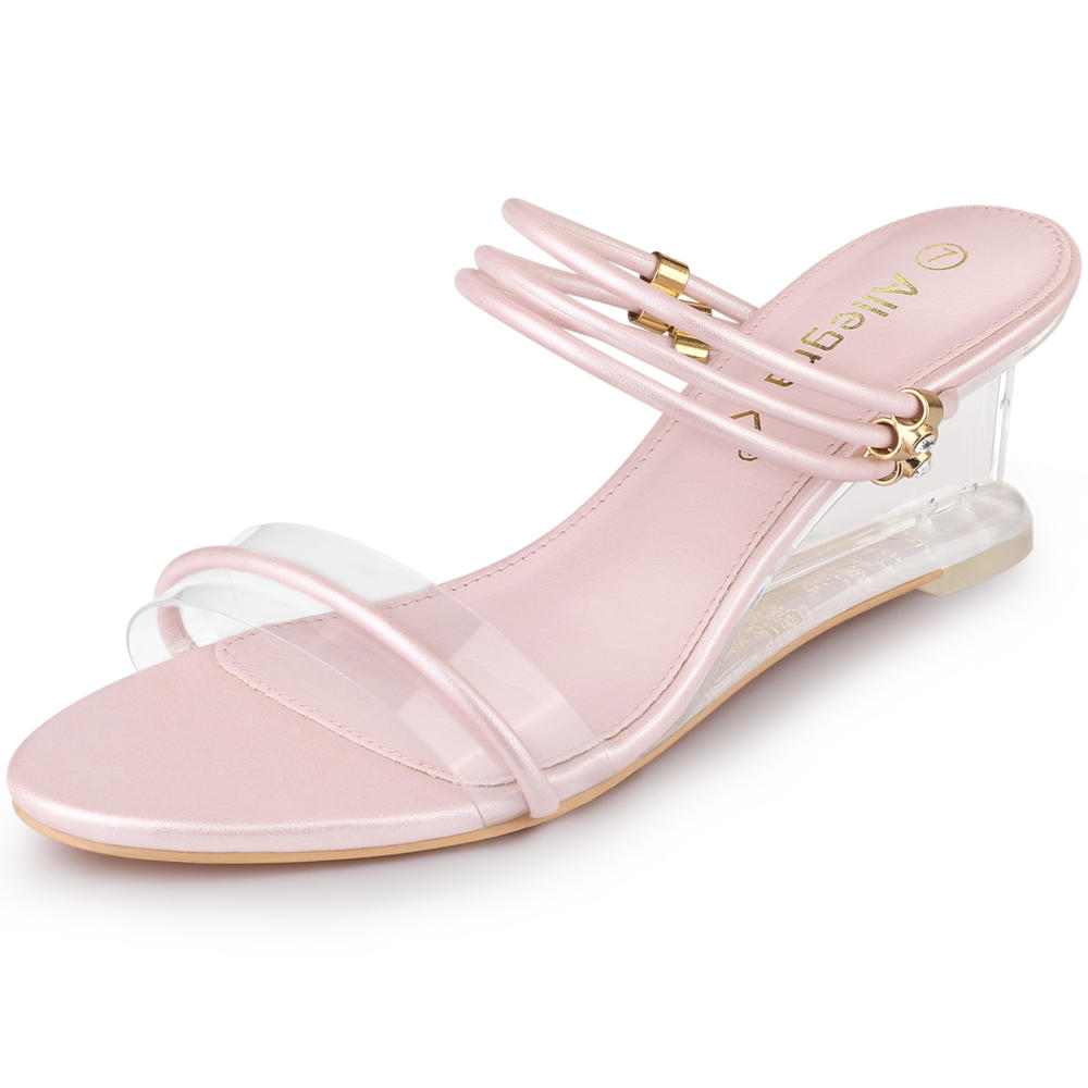 Unique Bargains Allegra K Women's Rhinestone Slip-On Clear Glass Heel Wedge Sandals