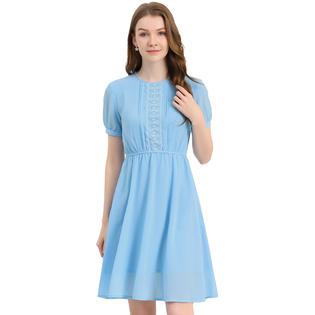 Unique Bargains Allegra k Women's Flowy Lace Insert Casual Fit and Flare Midi Dress Blue XL Unique Bargains Allegra k Women's Flowy Lace Insert Casual Fit and Flare Midi Dress Blue XL
