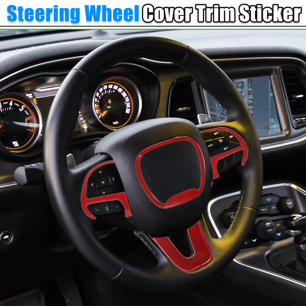 Unique Bargains Red Inner Steering Wheel Cover Trim Set for Dodge Challenger Charger 2015-2020