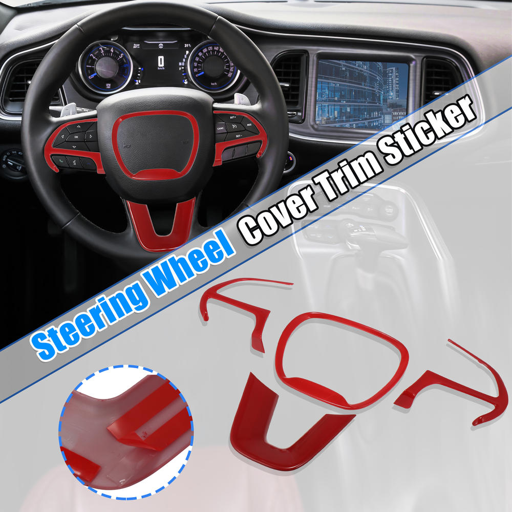 Unique Bargains Red Inner Steering Wheel Cover Trim Set for Dodge Challenger Charger 2015-2020