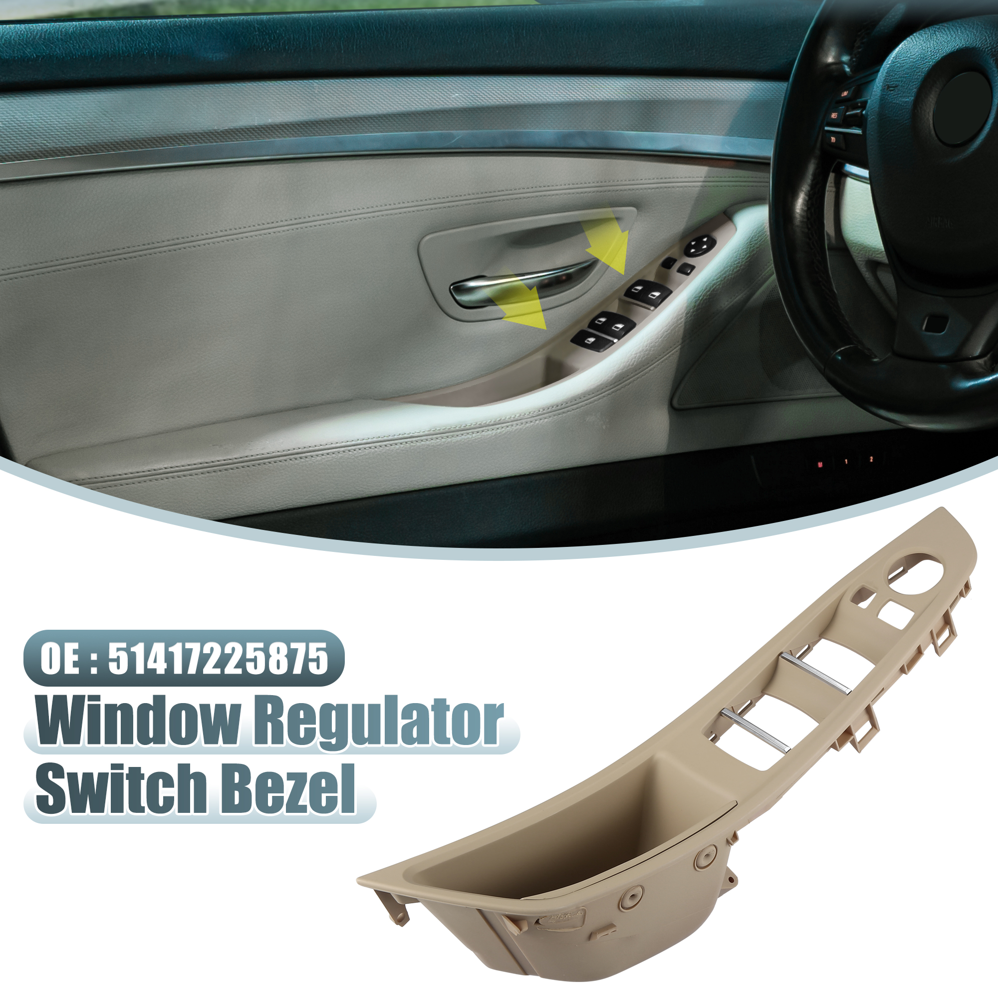 Unique Bargains Front Left Car Window Switch Bezel for BMW 528i 3.0L 2011-2016 51417225875 Khaki