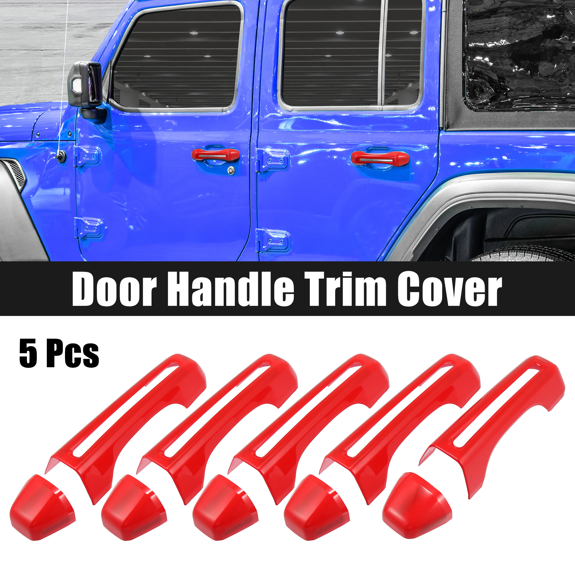 Unique Bargains Red Door Handle Trim Cover Kit w/ Tailgate Handle Cover for Jeep Wrangler 18-21