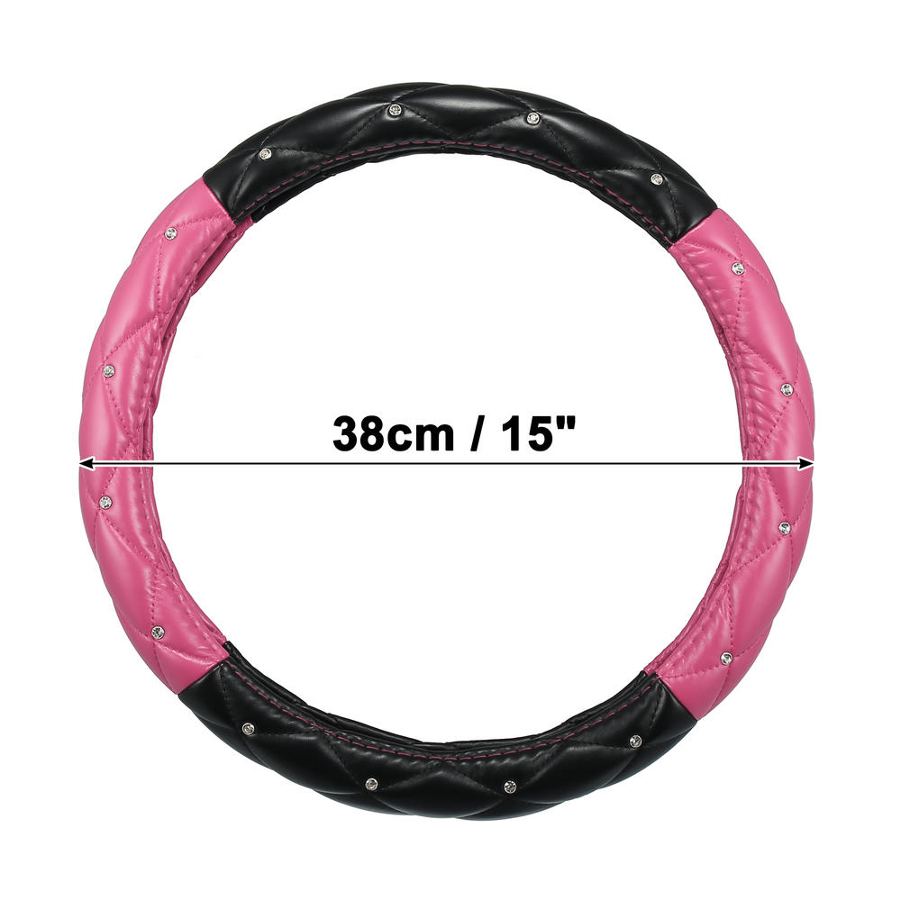 Unique Bargains Universal 38cm Faux Leather Steering Wheel Cover Wheel Protector Black Rose Red