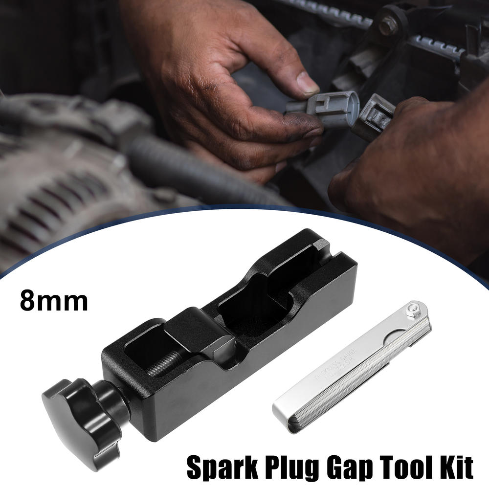 Unique Bargains Black 8mm Threaded Car Engine Spark Plug Caliper Gapper with Gauge Universal Kit