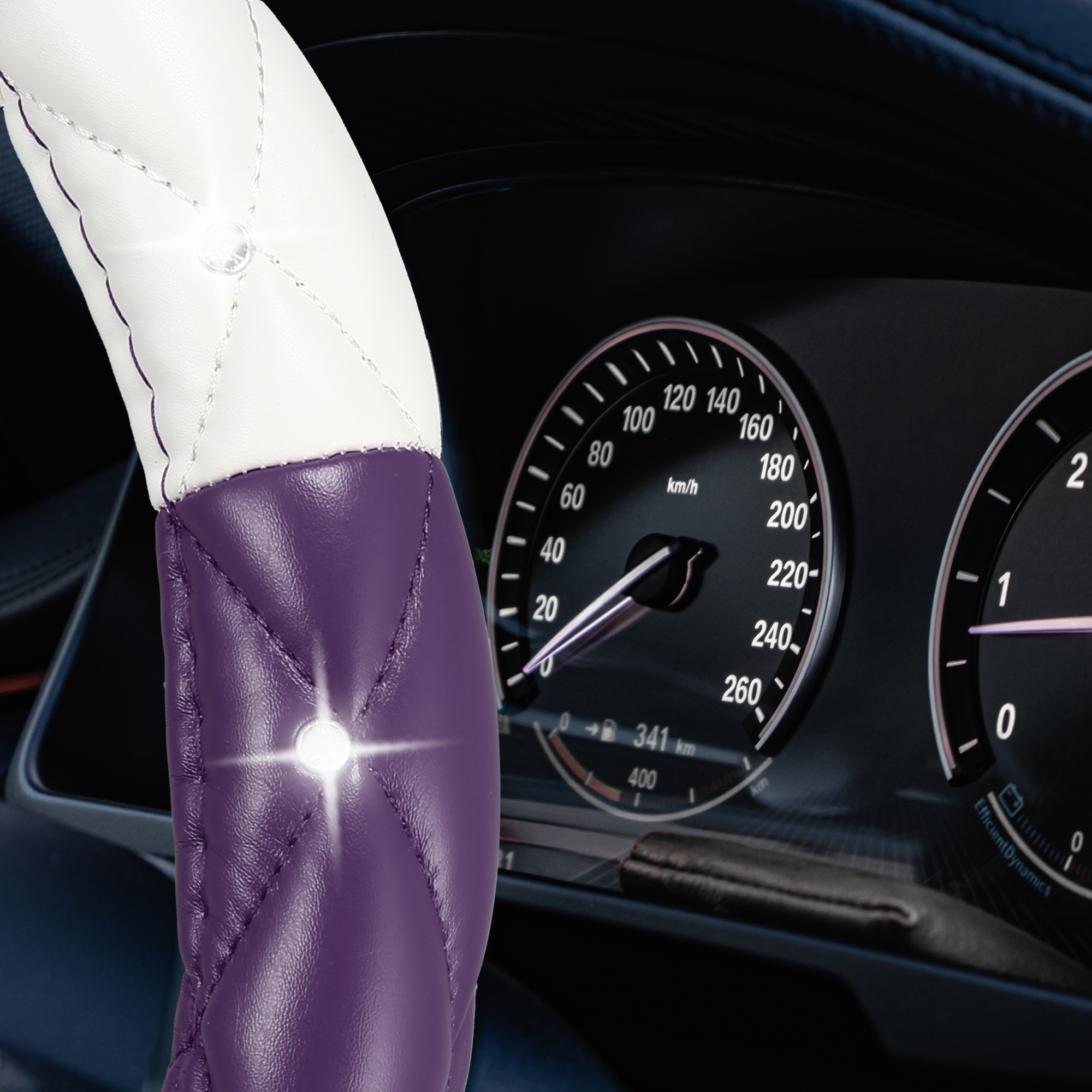 Unique Bargains Universal 38cm Faux Leather Steering Wheel Cover  Car  Protector Purple White