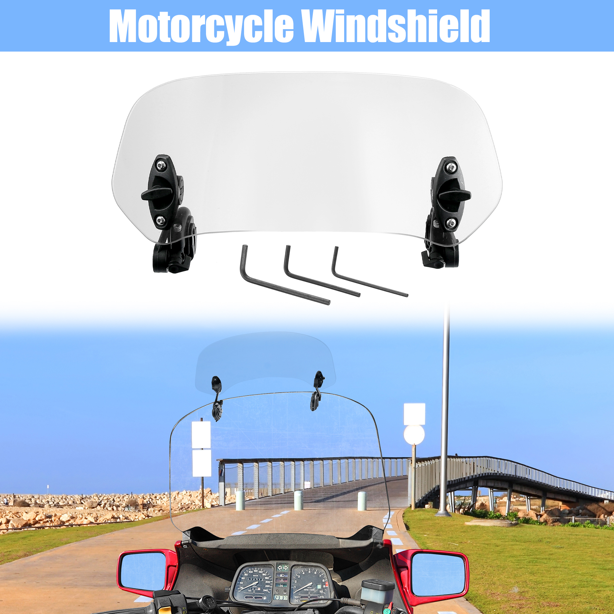 Unique Bargains 28.5cm Motorcycle Windshield Clear Lens Windshield Extension for Motorcycles