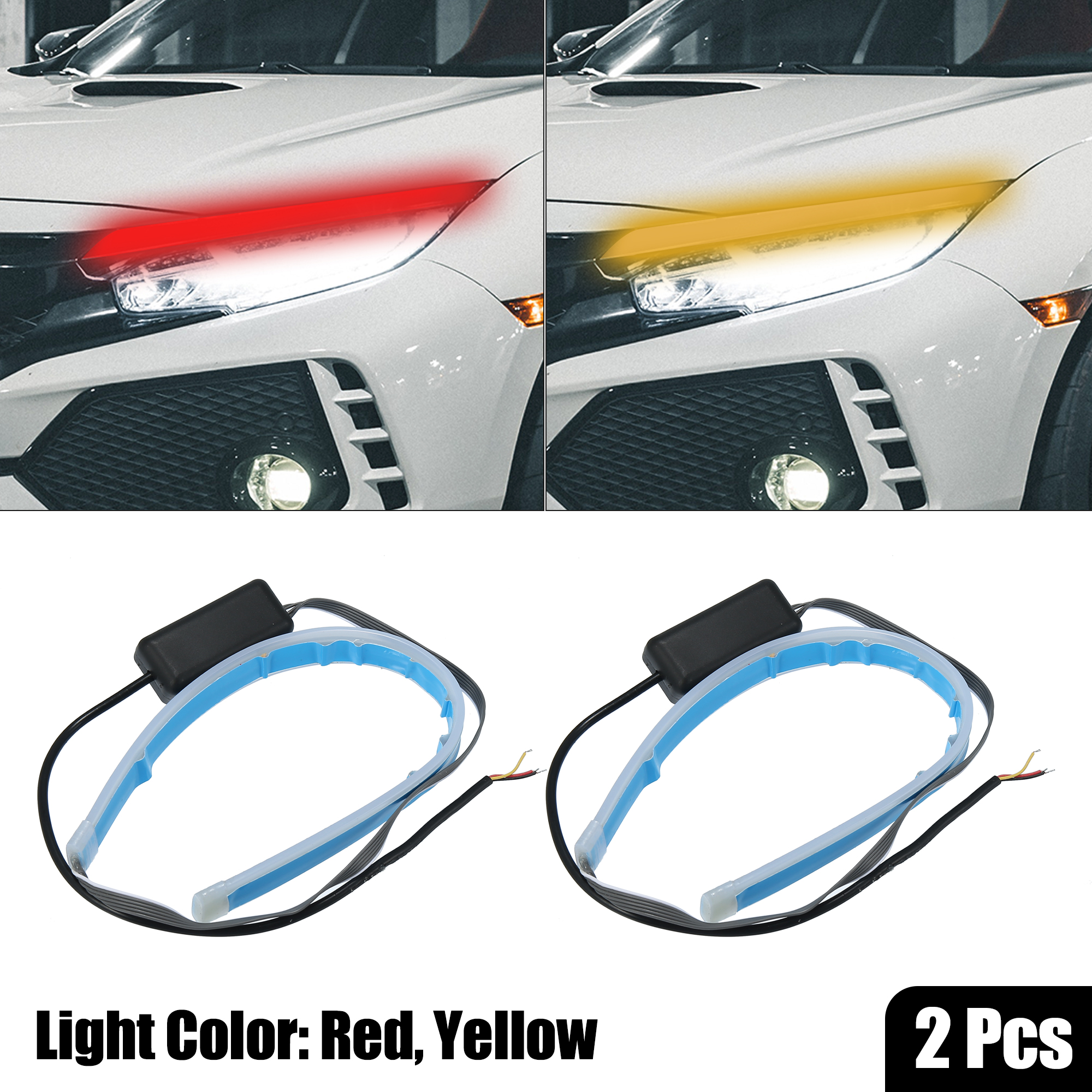 Unique Bargains 2pcs 30cm 12inch LED Headlight Strip LED Strip Light for Car Yellow and Red