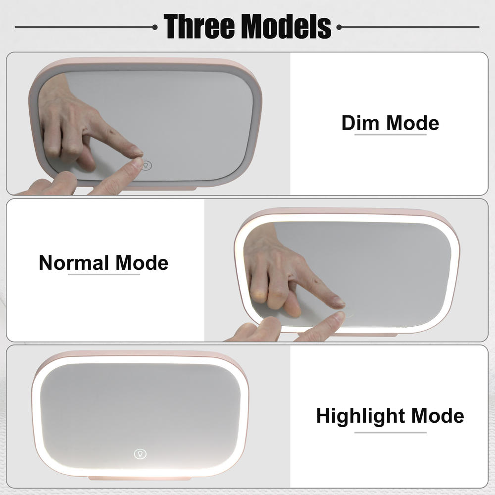 Unique Bargains Car Makeup Mirror Car Interior Sun Visor LED Touch Light 3 Lighting Mode Pink