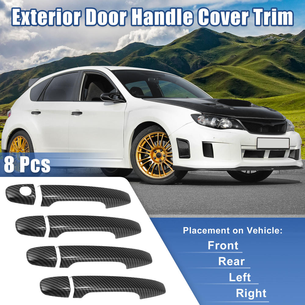 Unique Bargains 8 Pcs Carbon Fiber Pattern Door Handle Cover Trim w/ Key Hole for Subaru WRX STi