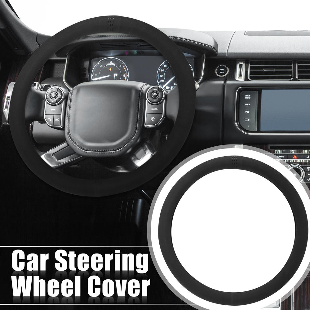Unique Bargains Universal 38cm Suede Black Style Car Steering Wheel Cover Protector Breathable