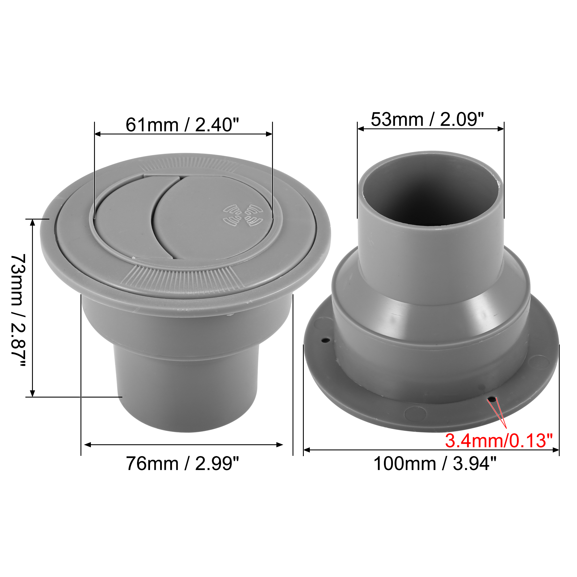 Unique Bargains 4pcs Universal 61mm Vent Air Outlet Rotating Round Ceiling Gray for Car Bus RV