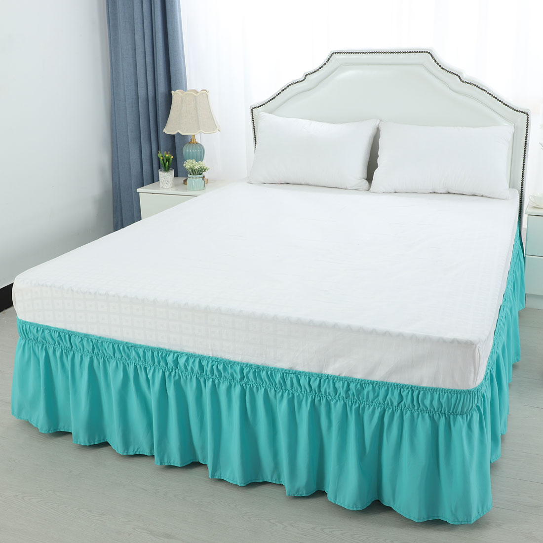 Unique Bargains Bed Skirt Polyester Wrap Around Dust Ruffle 15" Drop Snow White Queen 150x203cm
