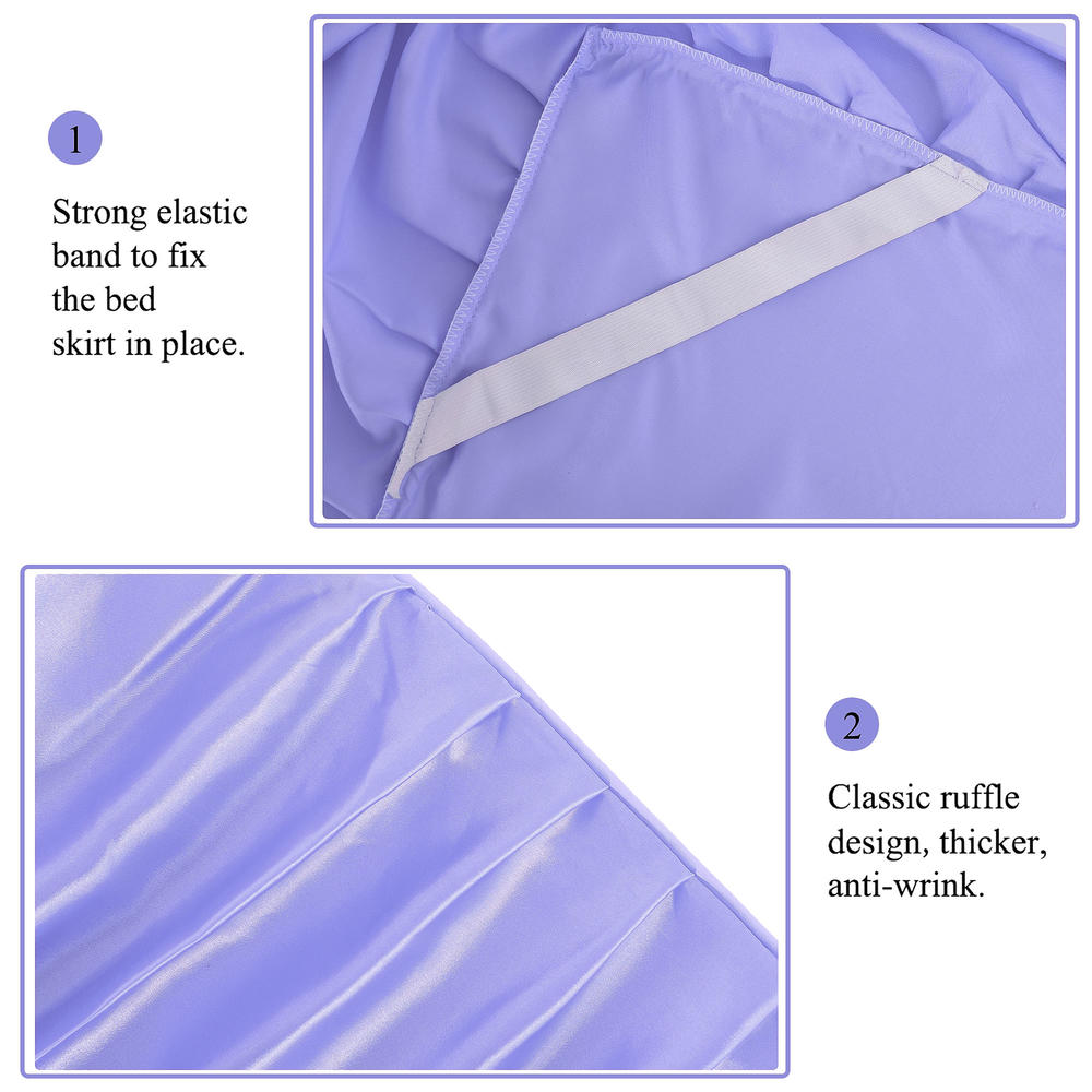 Unique Bargains Bed Skirt Satin Silk Wrap Around Dust Ruffle 18 Inch Drop Light Purple Twin