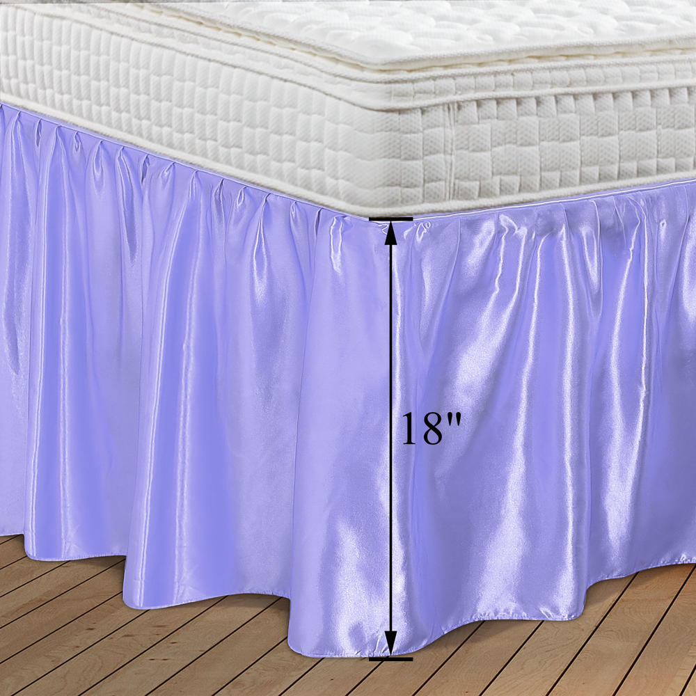 Unique Bargains Bed Skirt Satin Silk Wrap Around Dust Ruffle 18 Inch Drop Light Purple Twin