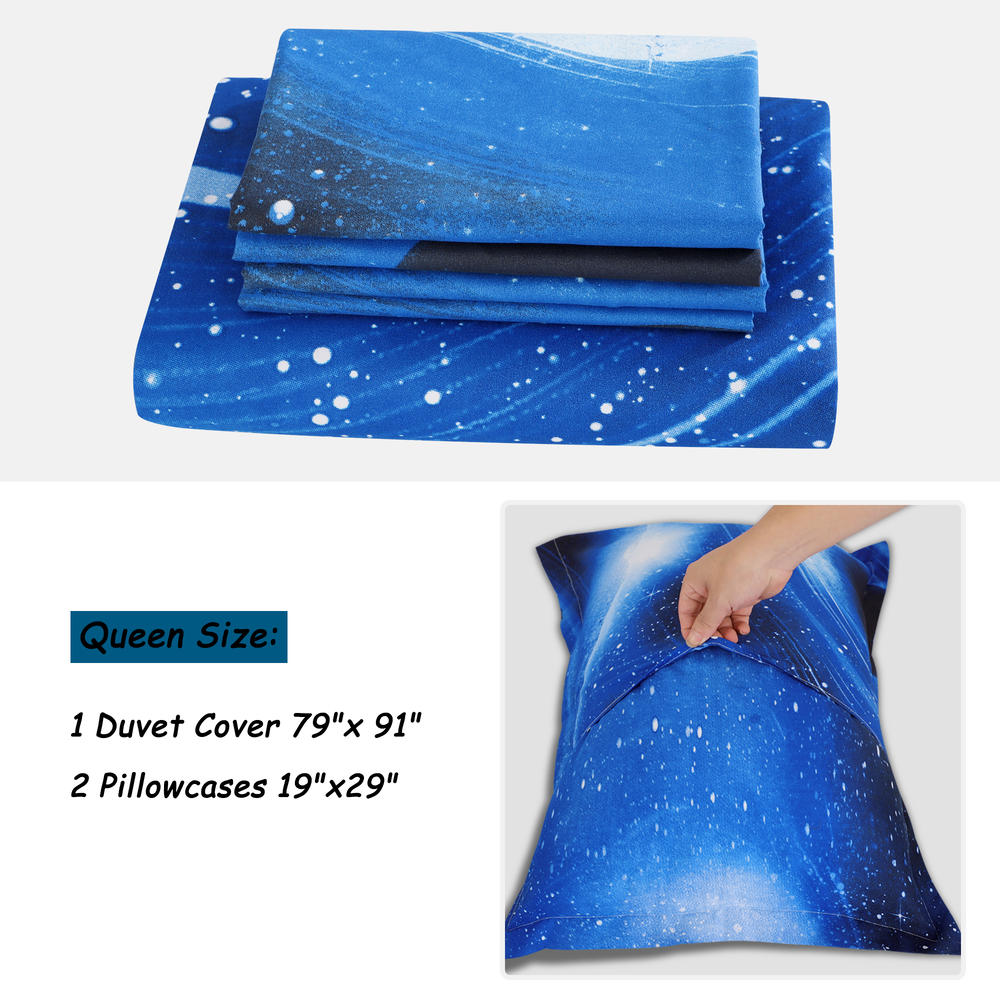 Unique Bargains Star Sky Moon Night Duvet Cover Royal Blue Queen Size 3pcs