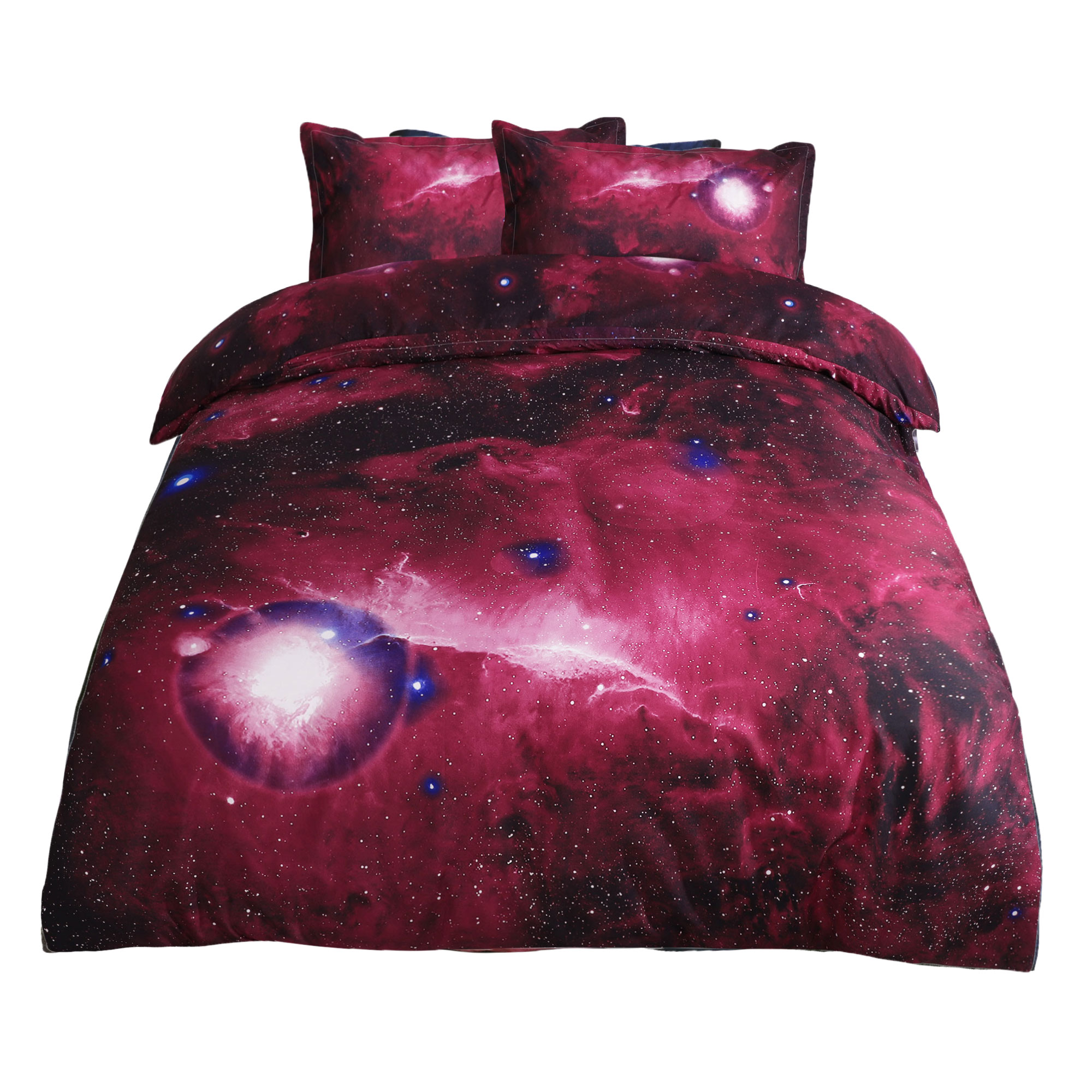 Unique Bargains 3D Star Sky Moon Night Duvet Cover Set Red Queen Size 3pcs