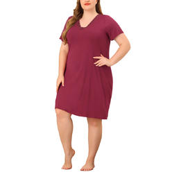 Unique Bargains Plus Size Lace Nightgown for Women Short Sleeves V Neck Pajamas Sleepwear Dress
