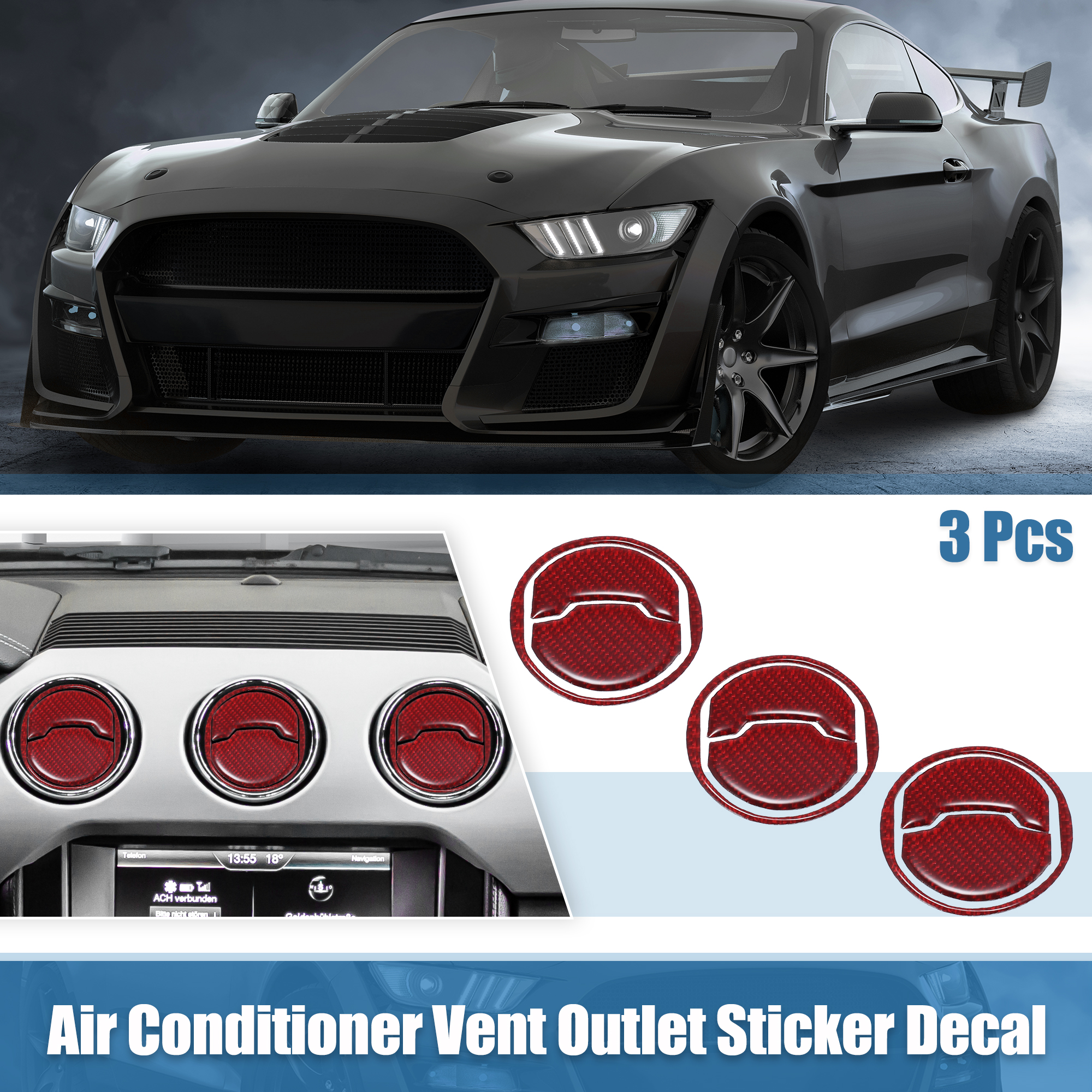 Unique Bargains 3pcs Air Conditioner Vent Outlet Covers Trim for Ford for Mustang 2015-2022 Red