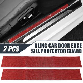 Unique Bargains 2pcs Bling Car Door Protector Trim Strip Sill Guard Scratch  Pad Cover Red